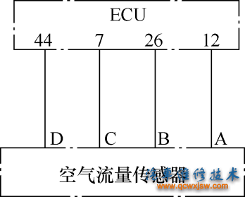 图5-8  宝马轿车叶片式空气流量传感器与ECU的连接电路