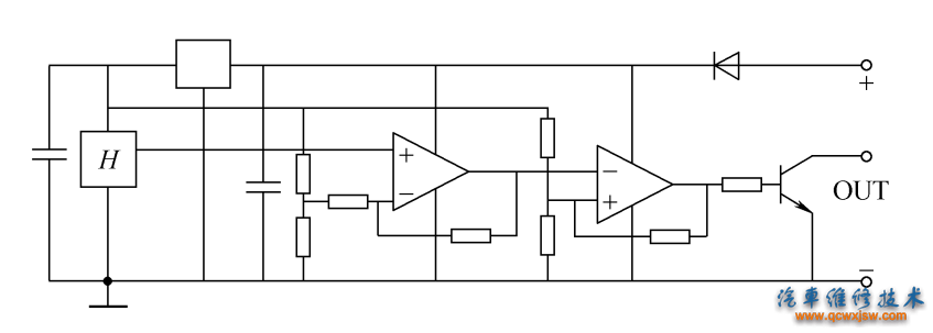 图8-49  霍尔轮速传感器的电子线路原理图