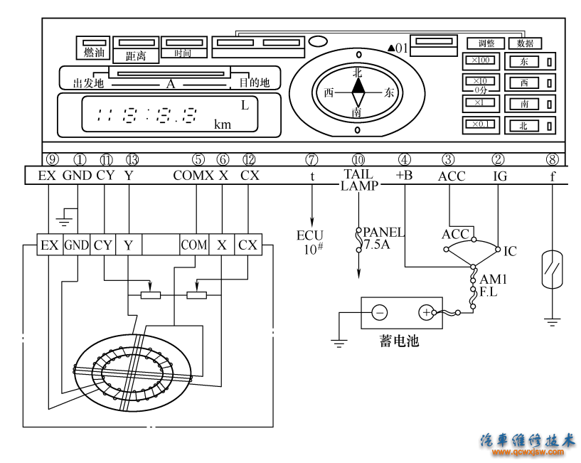 图6-84  丰田皇冠轿车导向系统电路